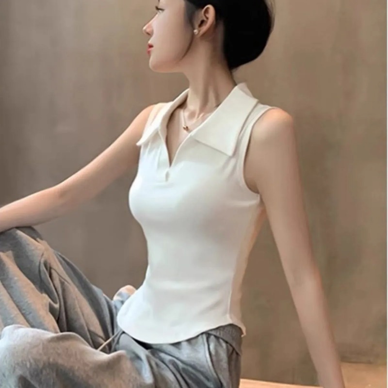 Tank Top Ribbed - Top Corto da Donna Bianco Senza